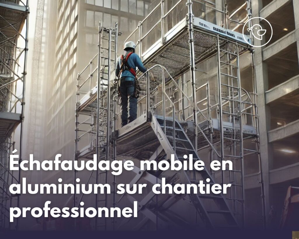 Echafaudage mobile en aluminium sur chantier professionnel Echafaudage mobile en aluminium sur chantier professionnel